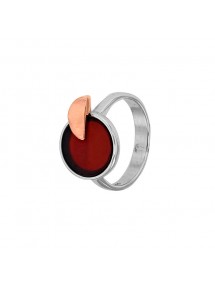 Bague ronde Ambre cerise et demi-cercle doré-rose, armature argent rhodié 311719 Nature d'Ambre 64,95 €