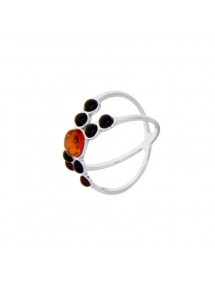 Cross ring with small stones Amber, cherry and cognac, rhodium silve 311739 Nature d'Ambre 49,90 €