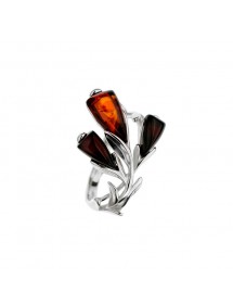 Anello fiore Cognac ambra e petali color ciliegia, argento rodiato 311728 Nature d'Ambre 52,00 €