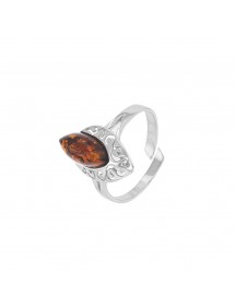 Bague réglable en ambre forme ovale et argent rhodié ajouré 311585RH Nature d'Ambre 36,90 €