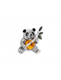 Panda brooch in rhodium silver, cognac and green amber, black enamel 312011 Nature d'Ambre 229,00 €