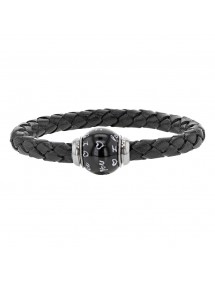 Braided black aniline bovine leather bracelet, magnetic steel clasp and enamelled steel bead - 18 cm 314180N18 Baci Belli 14,...