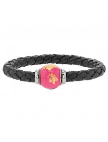 Bracelet cuir de veau aniline noir tressé, perle en acier émaillé rose - 18 cm 314183N18 Baci Belli 14,00 €