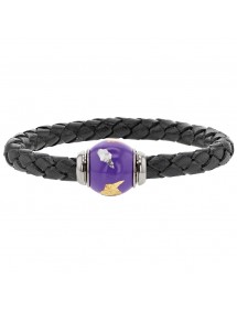 Geflochtenes schwarzes Anilin-Rinderlederarmband, lila emaillierte Stahlperle - 18 cm 314185N18 Baci Belli 14,00 €