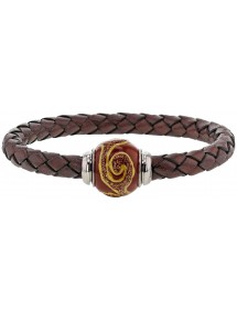 Bracelet cuir de veau aniline marron tressé, perle en acier émaillé marron - 18 cm 314188M18 Baci Belli 69,90 €