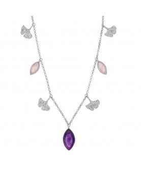 Collier I LOVE GINKGO feuilles en argent 925/1000 rhodié et pierres Améthyste et Quartz rose 31710626RH Laval 1878 69,90 €