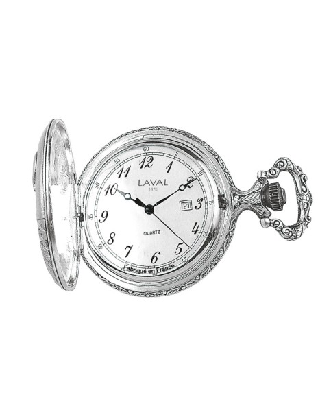 LAVAL pocket watch, palladium with hunting motif lid