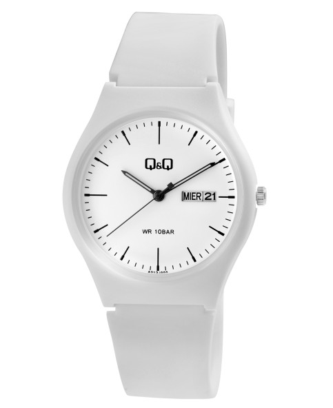 Q&Q unisex horloge met witte kunststof band, waterdicht tot 10 bar