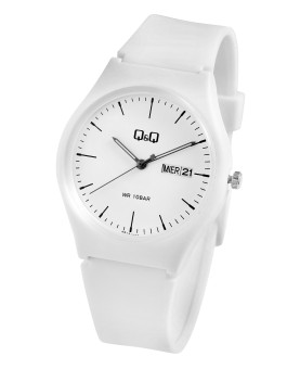 Q&Q unisex watch with white plastic strap, water resistant to 10 bar