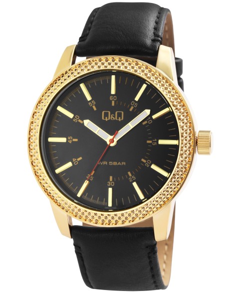 Q&Q herenhorloge met gouden kast en lichtgevende wijzers, waterdich...