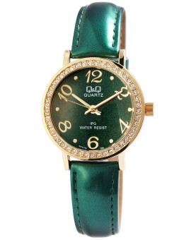 Q&Q women's watch with gold case and rhinestones, green imitation leather strap, water resistant to 3 bar QZ15J105Y Q&Q 34,00 €