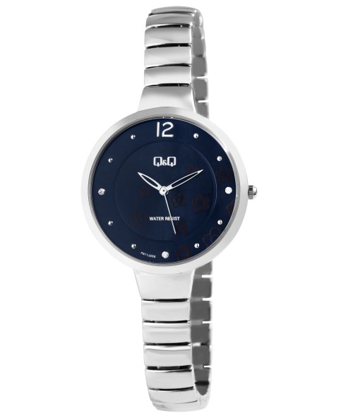 Q&Q Damen-Quarzuhr von Citizen mit Metallarmband, 3 Balken, silber/blau