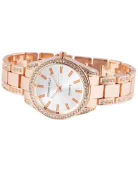 Montre femme avec bracelet métal Donna Kelly, couleur or rose et Strass