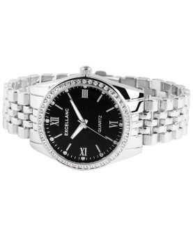 Excellanc women's watch with silver link bracelet, Roman numerals, rhinestones