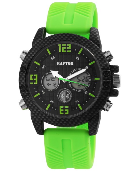 Raptor herenhorloge analoog en digitaal met groene rubberen band