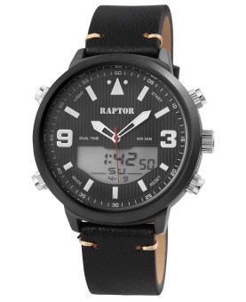 Raptor herenhorloge met zwarte lederen band, analoog/digitaal display