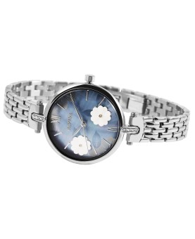 Raptor women's watch, stainless steel mesh bracelet, flower and rhinestone dial