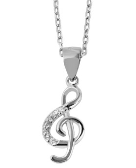 Set of earrings and pendant in the shape of a treble clef and zirconium in rhodium-plated 925 silver