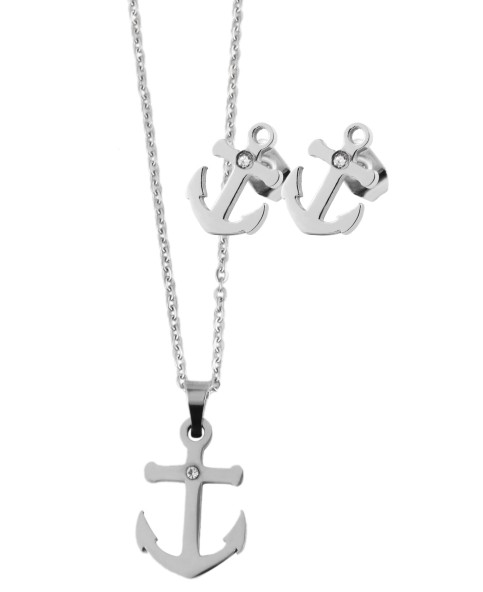 Set aus Ohrringen und Ankeranhänger mit Kette aus Edelstahl und Cubic Zirkonia 5120089-001 Akzent 19,95 €