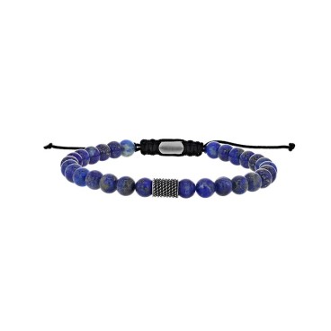 Armband aus behandelter Lapislazuli-Kugel und gestreifter Stahlrohrperle, verstellbare Kordel, max. 28 cm 318594B One Man Sho...