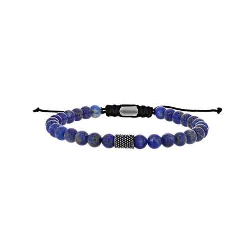 Behandelde lapis lazuli-bolarmband en gestreept stalen buiskraal, v...