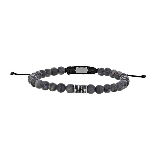 Bracelet boules Labradorite et perle tube acier strié, cordon réglable 28 cm maxi 318594G One Man Show 36,90 €