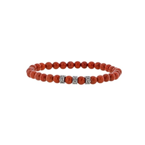 Armband mit Kugeln aus rotem Jaspis und gemeißelten Stahlperlen, elastisch 19 cm 318622JS One Man Show 39,90 €