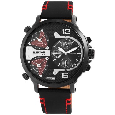 Raptor Limited RA20130-001 Orologio al quarzo da uomo con cinturino in vera pelle e 3 fusi orari RA20130-001 Raptor 89,95 €