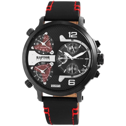 RAPTOR LIMITED Multifunktions-Herrenuhr "Maxx" mit Echtlederband, schwarz/rot RA20130-001 Raptor 89,95 €