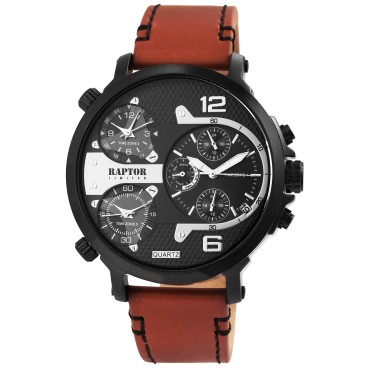 Raptor Limited RA20130-006 Men's Quartz Watch with Genuine Leather Strap and 3 Time Zones RA20130-006 Raptor 89,95 €