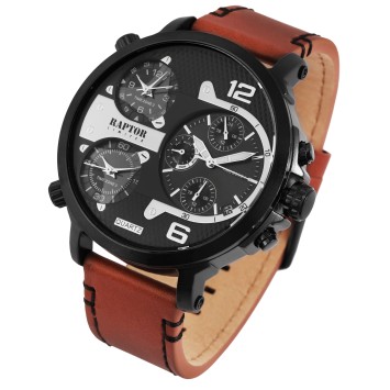 Raptor Limited RA20130-006 Men's Quartz Watch with Genuine Leather Strap and 3 Time Zones RA20130-006 Raptor 89,95 €