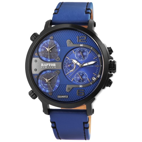 Raptor Limited RA20130-007 Orologio al quarzo da uomo con cinturino in vera pelle e 3 fusi orari RA20130-007 Raptor 89,95 €