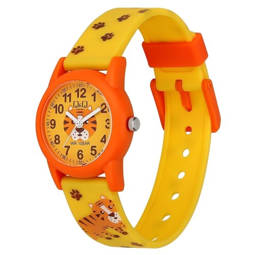 Montre pour enfants Q&Q avec bracelet en silicone, motifs tigre, 10 ATM