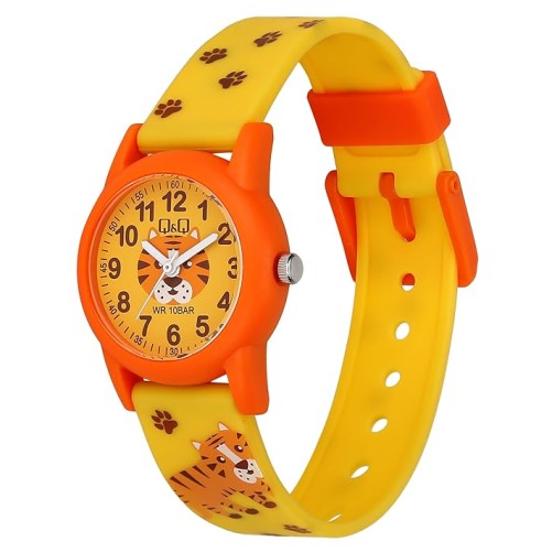 Q&Q children's watch with silicone strap, tiger motifs, 10 ATM