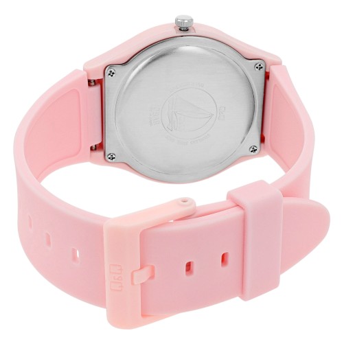 Montre pour femme Q&Q avec bracelet en silicone rose, étanche 10 bars