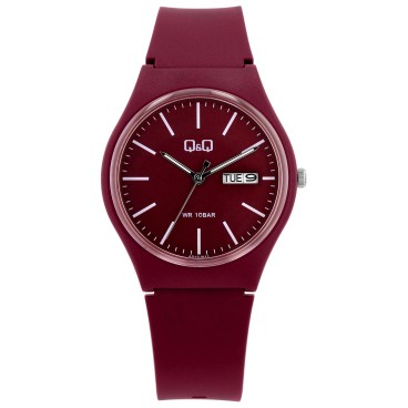 Q&Q unisex horloge met bordeauxrode siliconen band, waterbestendig ...