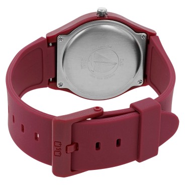 Q&Q unisex watch with burgundy silicone strap, water resistant 10 bars