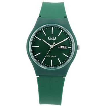 Q&Q unisex horloge met groene siliconen band, waterbestendig 10 bar