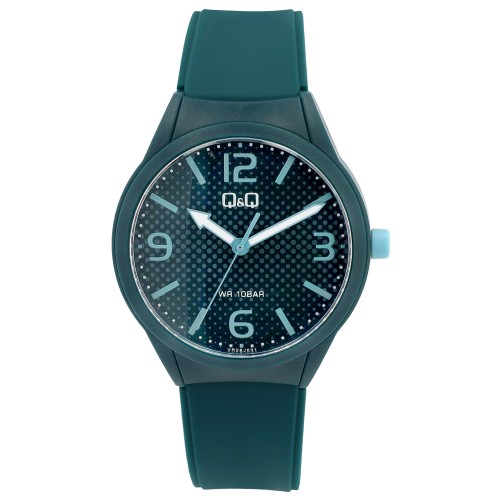 Q&Q unisex watch with green silicone strap, water resistant 10 bars