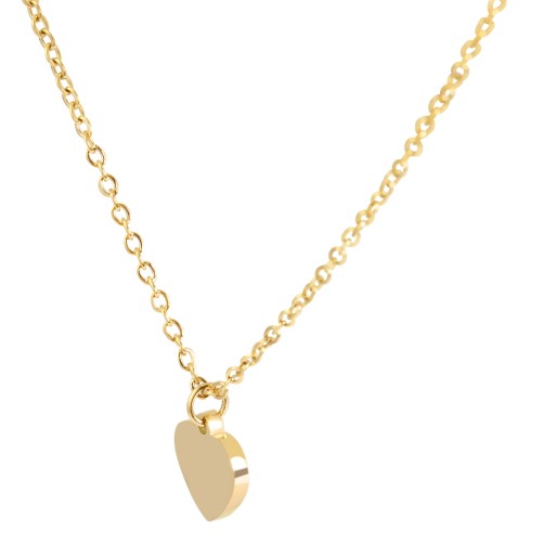 Gold Stainless Steel Heart Pendant Necklace Set, 45+5cm