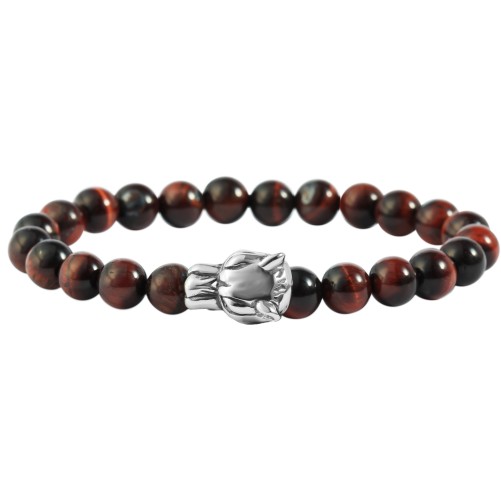 Raptor ball bracelet with natural stone, amber and tiger head in stainless steel