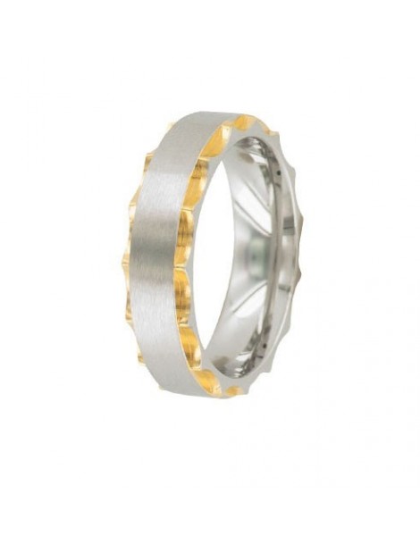 Ring in stainless steel and golden steel with chiseled sides 311421D One Man Show 24,90 €