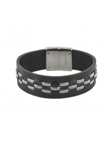 Black ovine leather and steel bracelet 19 x 2.2 cm 31812298 One Man Show 32,90 €