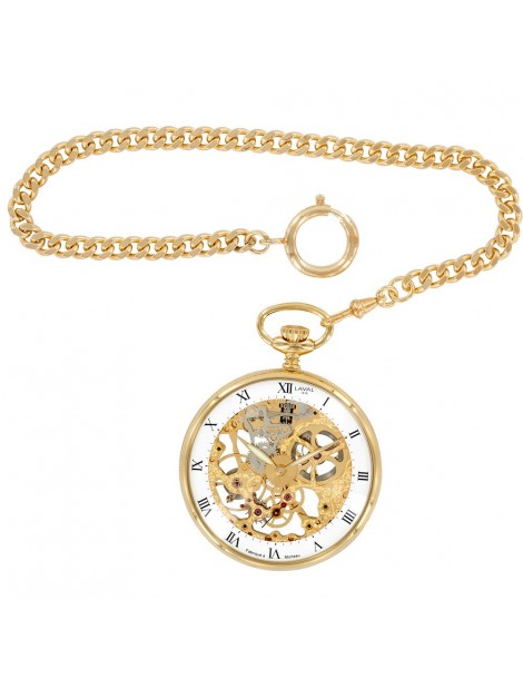 Laval 1878 clock and mechanical skeleton watch, golden yellow