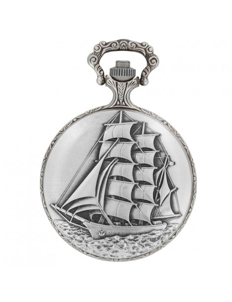 LAVAL pocket watch, palladium with sailboat motif cover