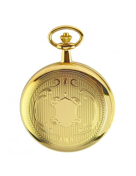 Montre de poche LAVAL en laiton doré motif recto/verso avec chaîne