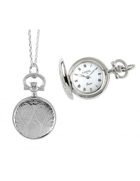 Montre pendentif à clapet motif écusson, 3 aiguilles et chiffres romains