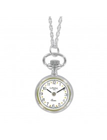 Montre pendentif argenté 2 aiguilles et motif médaillon