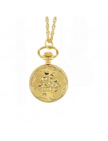 Montre pendentif doré à motif fleuri, boitier avec couvercle