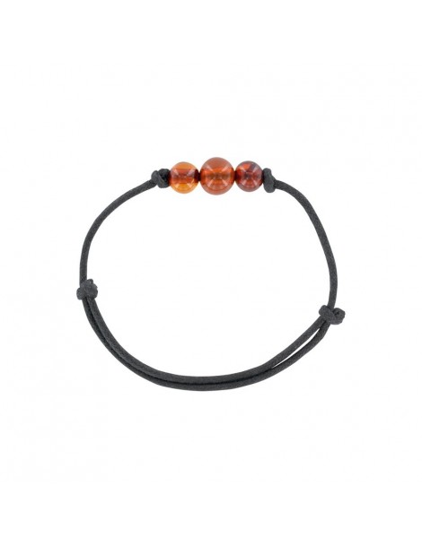 Bracelet homme réglable 3 perles ambre sur cordon coton ciré noir 3180997 Nature d'Ambre 33,90 €